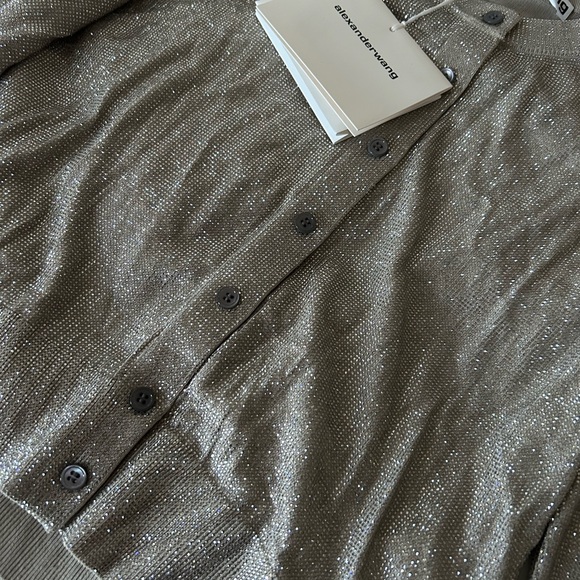 NWT Alexander Wang Hotfix Embellishments Cropped Crewneck Cardigan L Champagne - Picture 13 of 17